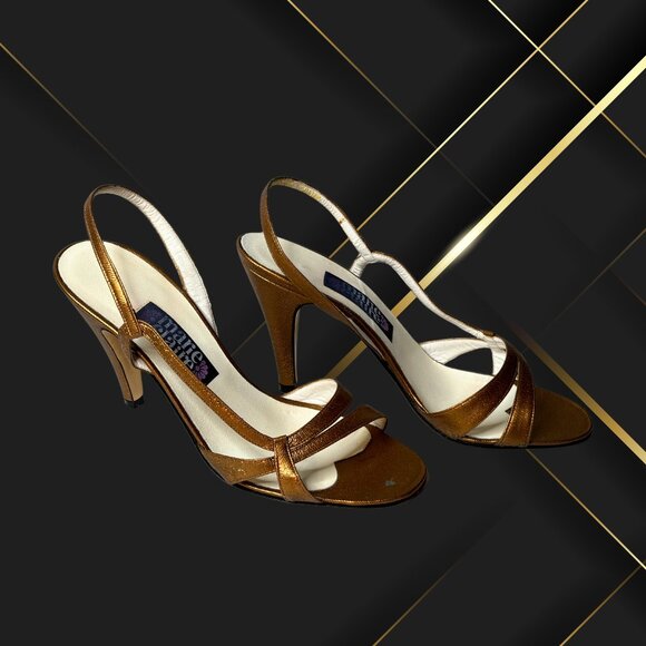 Marie Claire Copper Leather Strappy Stiletto Heels, Size 38 - Picture 1 of 8